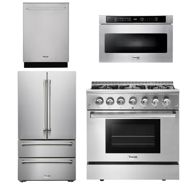 THOR Kitchen Package - 36" Propane Dual Fuel Range, Microwave, Refrigerator, Dishwasher, AP-HRD3606ULP-6