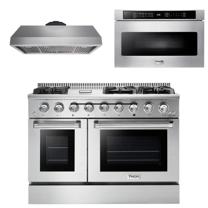 Thor Kitchen Package - 48" Dual Fuel Range, Range Hood, Microwave, AP-HRD4803U-5