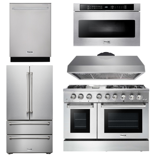 THOR Kitchen Package - 48" Dual Fuel Range, Range Hood, Refrigerator, Dishwasher, Microwave, AP-HRD4803U-7