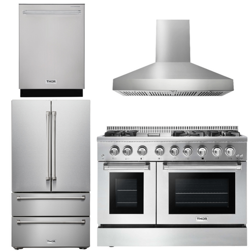 THOR Kitchen Package - 48" Gas Burner, Electric Oven Range, Range Hood, Refrigerator, Dishwasher, AP-HRD4803U-W-2