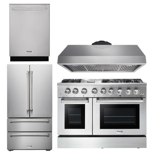 THOR Kitchen Package - 48" Propane Dual Fuel Range, Range Hood, Refrigerator, Dishwasher, AP-HRD4803ULP-3