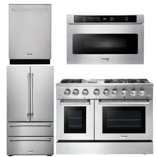 THOR Kitchen Package - 48" Propane Dual Fuel Range, Refrigerator, Dishwasher, Microwave, AP-HRD4803ULP-6