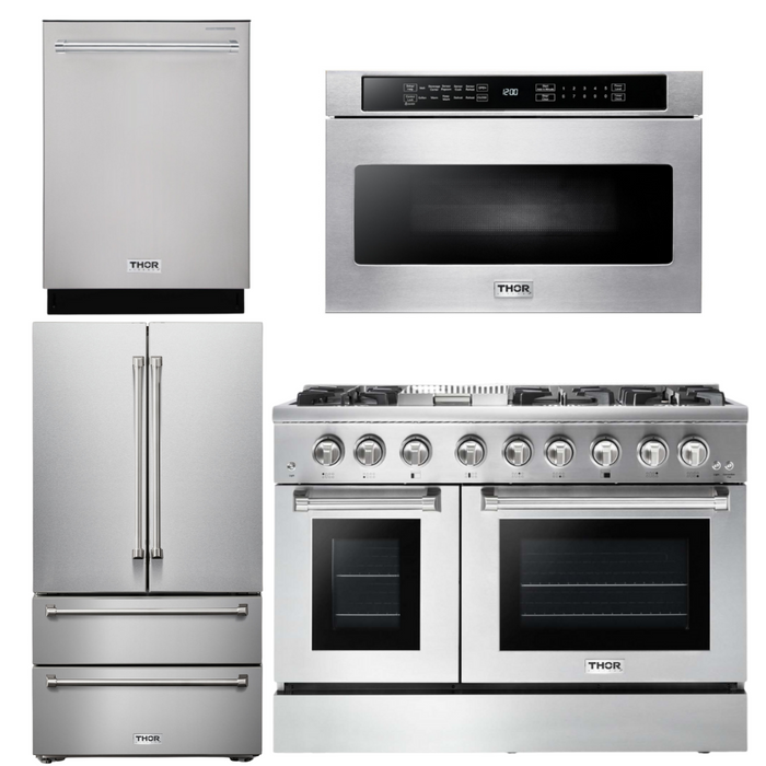 THOR Kitchen Package - 48" Propane Dual Fuel Range, Refrigerator, Dishwasher, Microwave, AP-HRD4803ULP-6