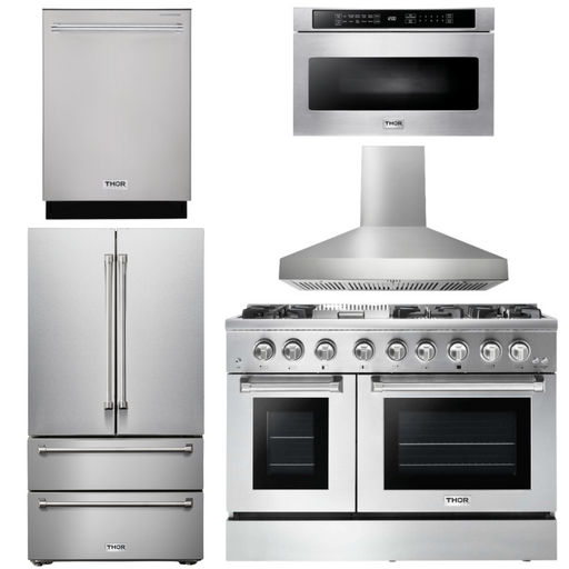 THOR Kitchen Package - 48" Dual Fuel Range, Range Hood, Refrigerator, Dishwasher, Microwave, AP-HRD4803ULP-W-5