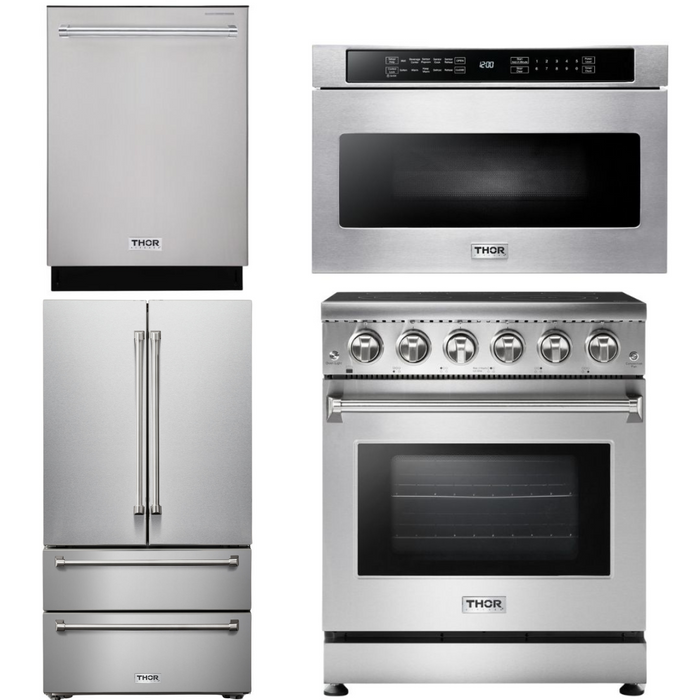 THOR Kitchen Package - 30 inch Electric Range, Microwave, Refrigerator, Dishwasher, AP-HRE3001-6