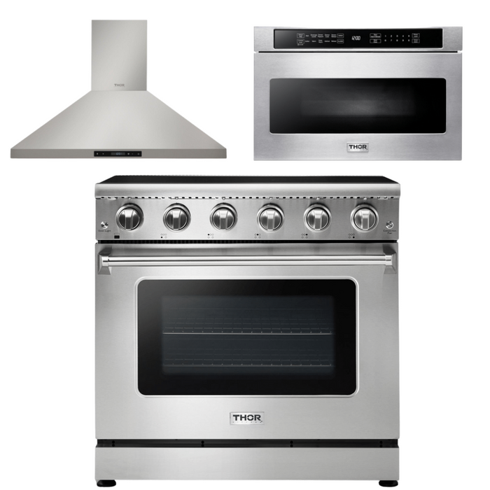 Thor Kitchen Package - 36" Electric Range, Range Hood, Microwave, AP-HRE3601-5