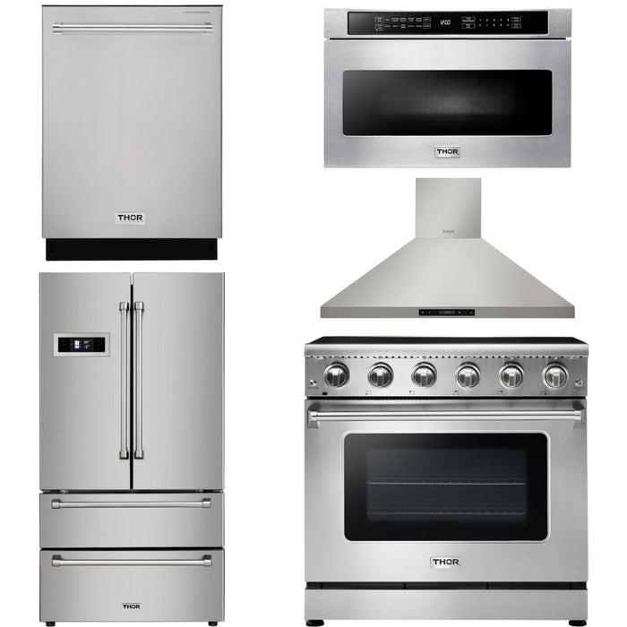 Thor Kitchen Package - 36" Electric Range, Range Hood, Microwave, Refrigerator, Dishwasher, AP-HRE3601-7