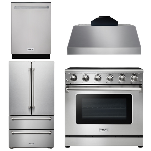 THOR Kitchen Package - 36" Electric Range, Range Hood, Refrigerator, Dishwasher, AP-HRE3601-C-2