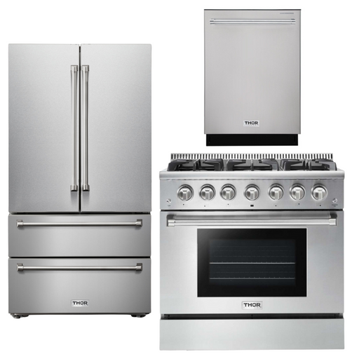 THOR Kitchen 36" Gas Range, Refrigerator & Dishwasher Package, AP-HRG3618U-2