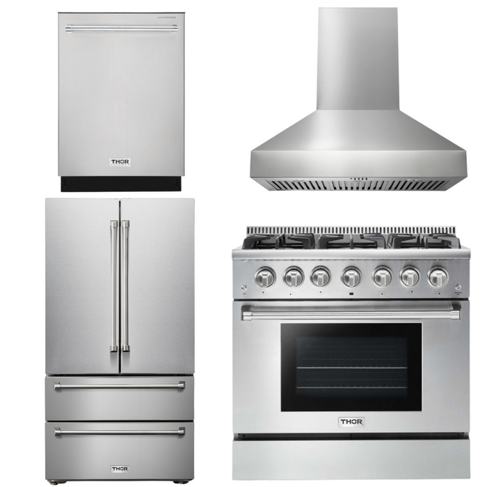 THOR Kitchen Package - 36" Propane Gas Range, Range Hood, Refrigerator, Dishwasher, AP-HRG3618ULP-W-2