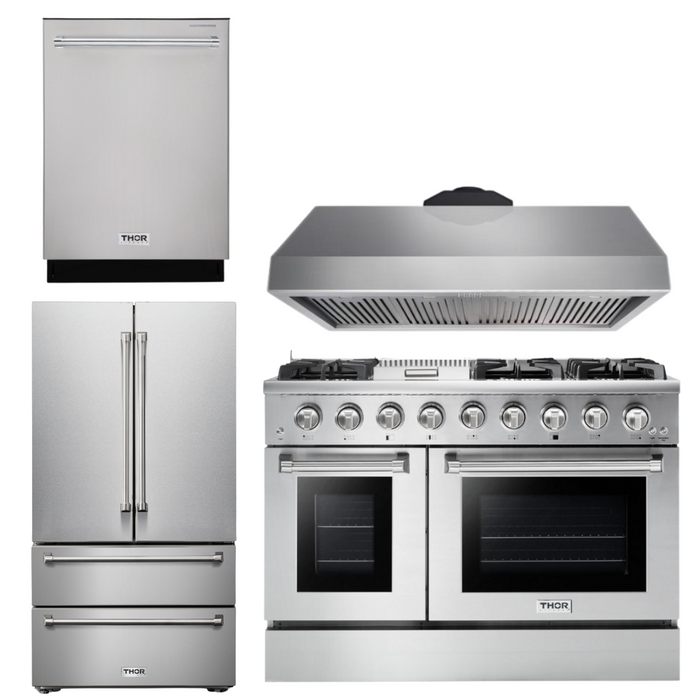 THOR Kitchen Professional 48" Gas Range, Range Hood, Refrigerator & Dishwasher Package, AP-HRG4808U-3