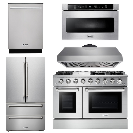 THOR Kitchen Package 48" Gas Range, Range Hood, Refrigerator, Dishwasher, Microwave, AP-HRG4808U-7