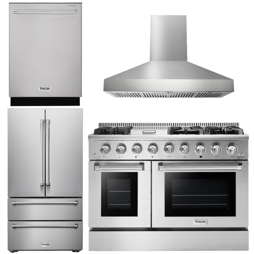 THOR Kitchen Package - 48" Gas Range, Range Hood, Refrigerator, Dishwasher, AP-HRG4808U-W-2