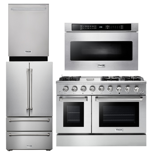 THOR Kitchen Package - 48" Propane Gas Range, Refrigerator, Dishwasher, Microwave, AP-HRG4808ULP-6