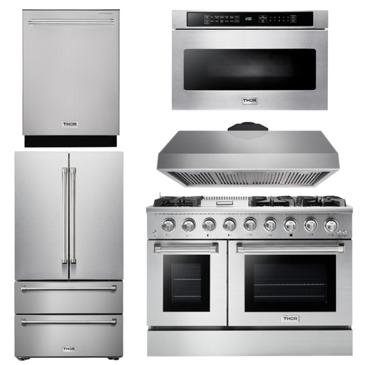 THOR Kitchen Package 48" Propane Gas Range, Range Hood, Refrigerator, Dishwasher, Microwave, AP-HRG4808ULP-7
