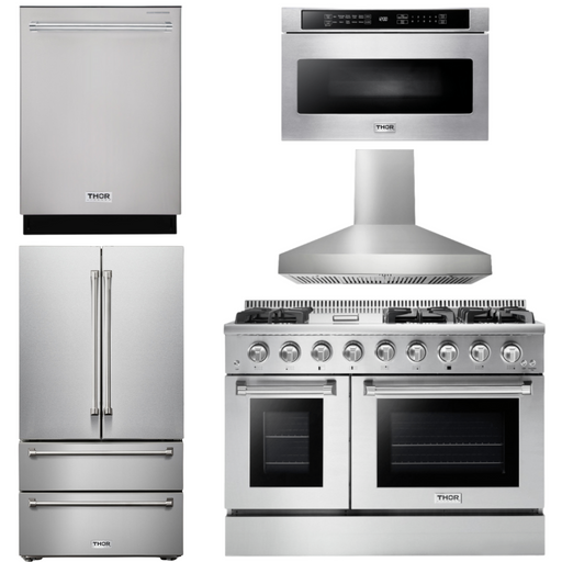 THOR Kitchen Package 48" Propane Gas Range, Range Hood, Refrigerator, Dishwasher, Microwave, AP-HRG4808ULP-W-5