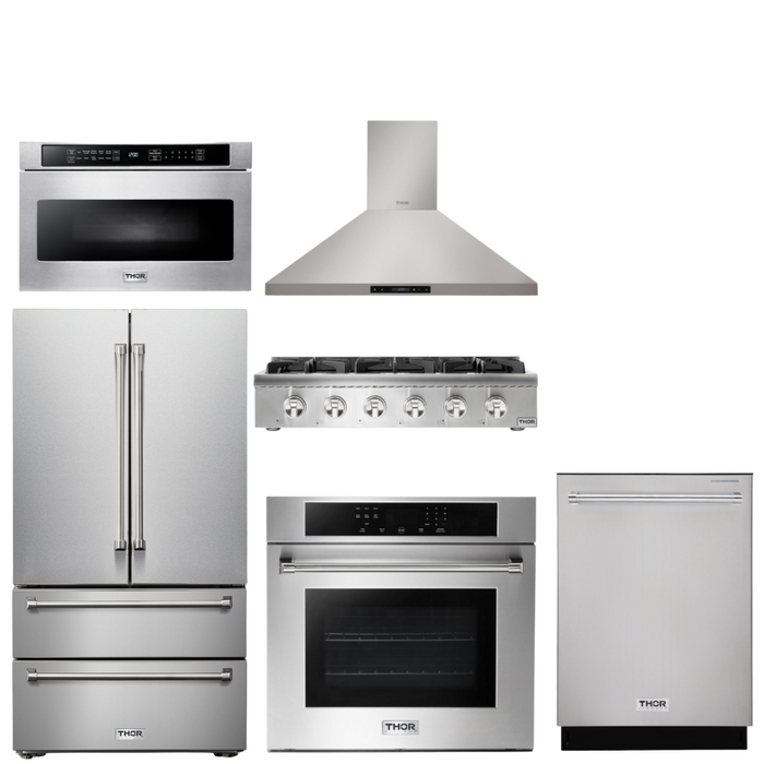 THOR Kitchen Package - 36" Propane Gas Rangetop, Range Hood, Wall Oven, Refrigerator, Dishwasher, Microwave, AP-HRT3618ULP-5