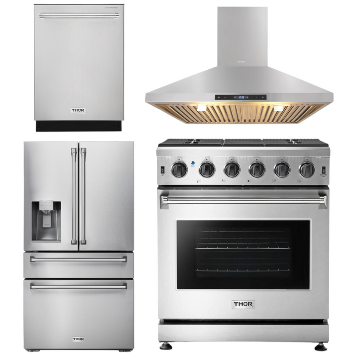 Thor Kitchen Package - 30" Propane Gas Range, Range Hood, Refrigerator with Water and Ice Dispenser, Dishwasher, AP-LRG3001ULP-10