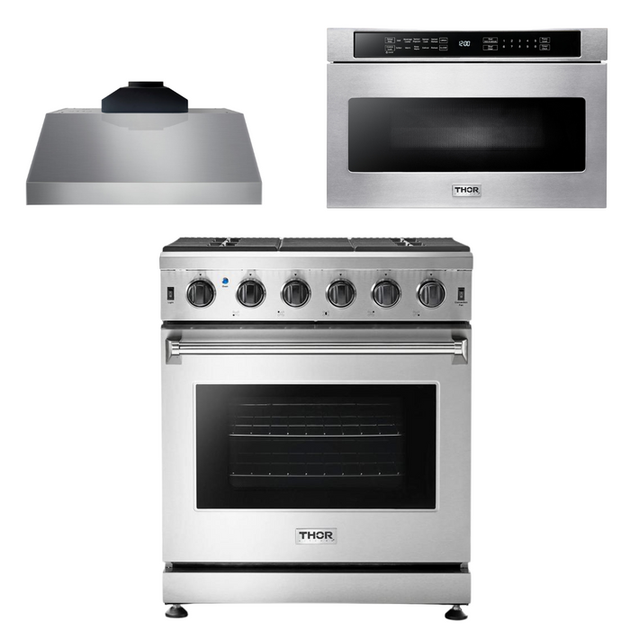 Thor Kitchen Package - 30" Gas Range, Range Hood, Microwave, AP-LRG3001U-C-4