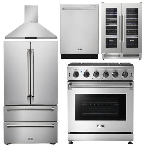 THOR Kitchen Package - 30" Propane Gas Range, Range Hood, Refrigerator, Dishwasher, Wine Cooler, AP-LRG3001ULP-4