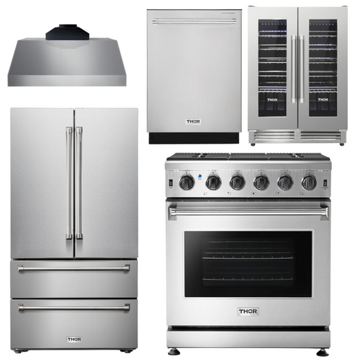 THOR Kitchen Package - 30" Propane Gas Range, Range Hood, Refrigerator, Dishwasher, Wine Cooler, AP-LRG3001ULP-C-3