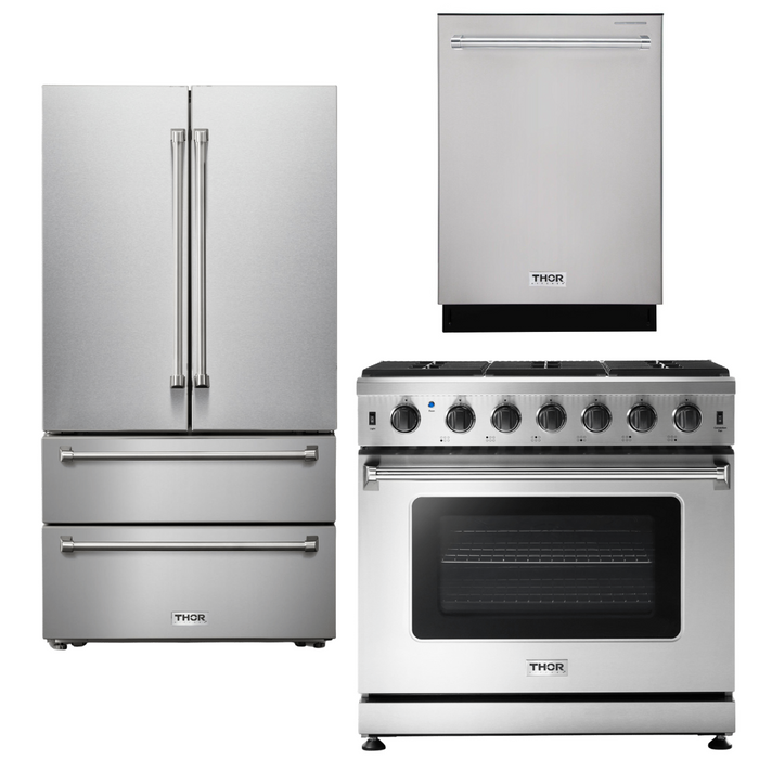 Thor Kitchen Package - 36" Gas Range, Refrigerator, Dishwasher, AP-LRG3601U-15