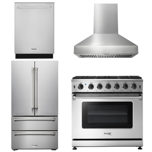 THOR Kitchen Package - 36 In Gas Range, Range Hood, Refrigerator, Dishwasher, AP-LRG3601U-W-2