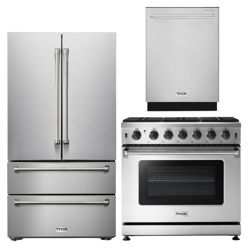 THOR Kitchen Package - 36" Liquid Propane Range, Refrigerator, Dishwasher, AP-LRG3601ULP-2
