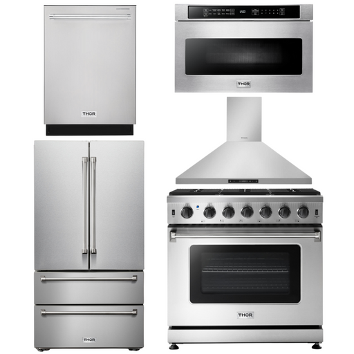 THOR Kitchen Package - 36" Propane Gas Range, Range Hood, Microwave, Refrigerator, Dishwasher, AP-LRG3601ULP-7