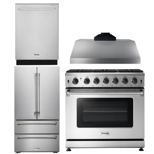 THOR Kitchen Package - 36" Propane Gas Range, Range Hood, Refrigerator, Dishwasher, AP-LRG3601ULP-C-2