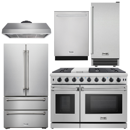THOR Kitchen Package - 48" Gas Range, Range Hood, Refrigerator, Dishwasher, Ice Maker, AP-LRG4807U-21