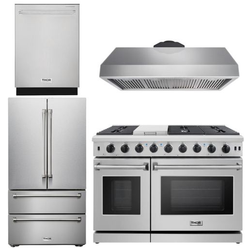 THOR Kitchen Package - 48" Gas Range, Range Hood, Dishwasher, Refrigerator, AP-LRG4807U-3