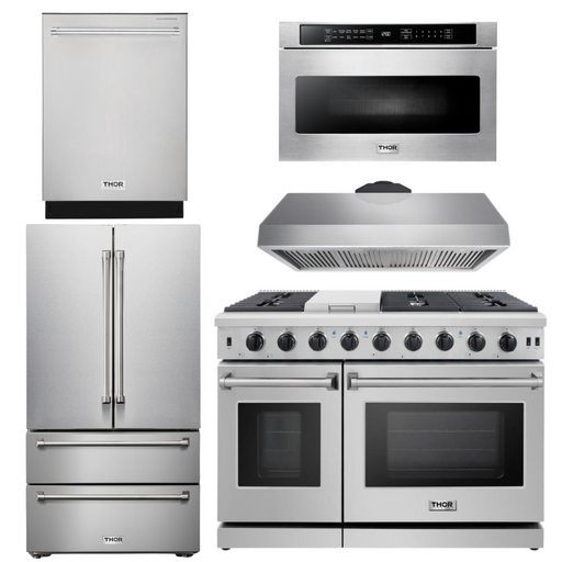 THOR Kitchen Package - 48" Gas Range, Range Hood, Dishwasher, Refrigerator, Microwave, AP-LRG4807U-7