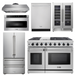 THOR Kitchen Package - 48" Gas Range, Range Hood, Refrigerator, Dishwasher, Wine Cooler, Microwave, AP-LRG4807U-8
