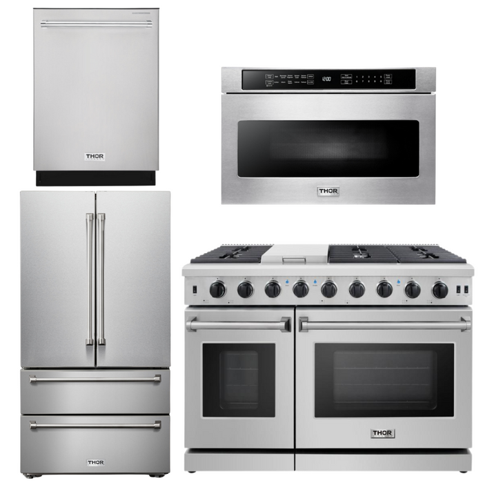 THOR Kitchen Package - 48" Propane Gas Range, Dishwasher, Refrigerator, Microwave, AP-LRG4807ULP-6