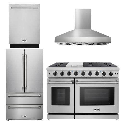 THOR Kitchen Package - 48" Propane Gas Range, Range Hood, Dishwasher, Refrigerator, AP-LRG4807ULP-W-2