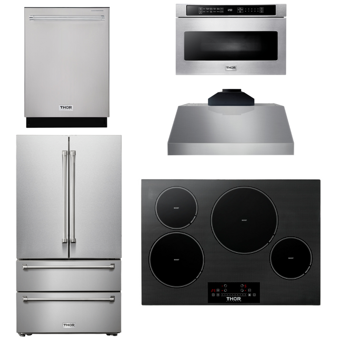 Thor Kitchen Package - 30" Induction Cooktop, Range Hood, Microwave, Refrigerator, Dishwasher, AP-TIH30-C-5