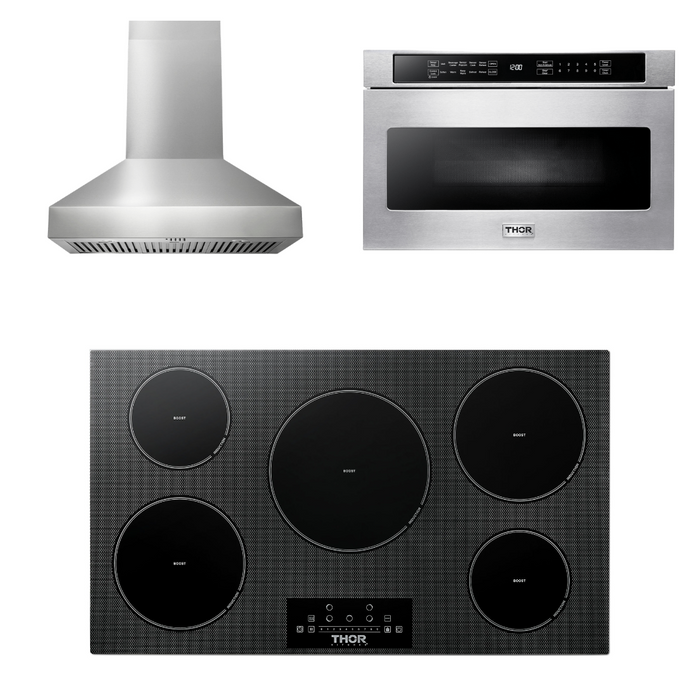 THOR Kitchen Package - 36" Induction Cooktop, Range Hood, Microwave, AP-TIH36-W-4