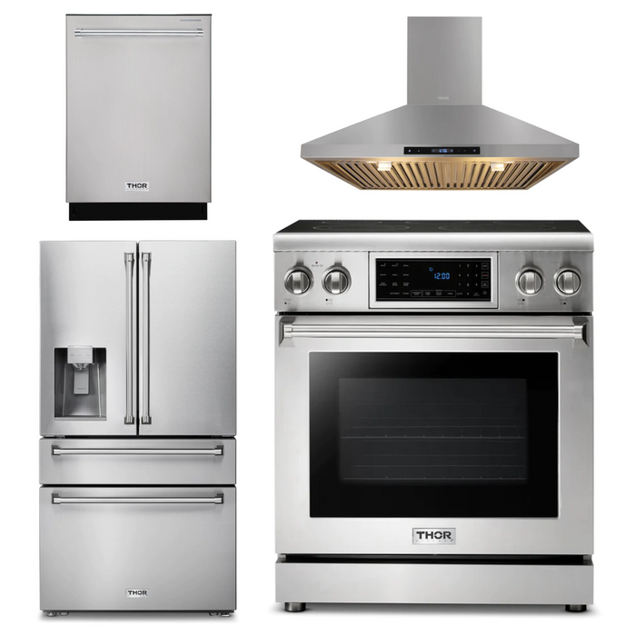 Thor Kitchen Package - 30" Gas Range, Range Hood, Refrigerator with Water and Ice Dispenser, Dishwasher, AP-TRG3001-10