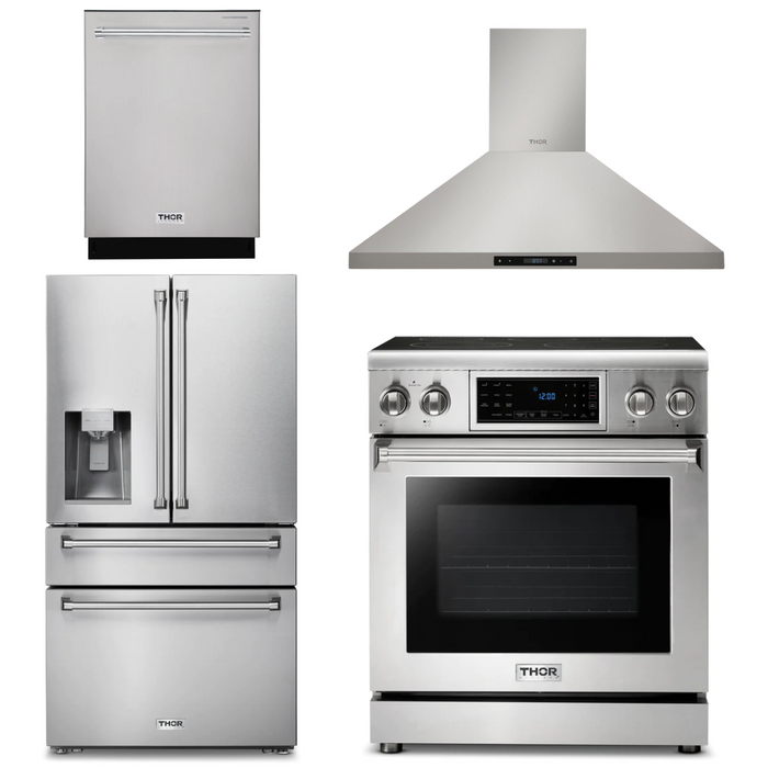 Thor Kitchen Package - 30" Electric Range, Range Hood, Refrigerator with Water and Ice Dispenser, Dishwasher, AP-TRE3001-10