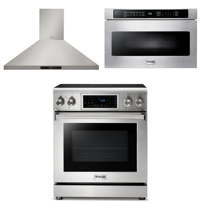 THOR Kitchen Package - 30" Electric Range, Range Hood, Microwave, AP-TRE3001-5