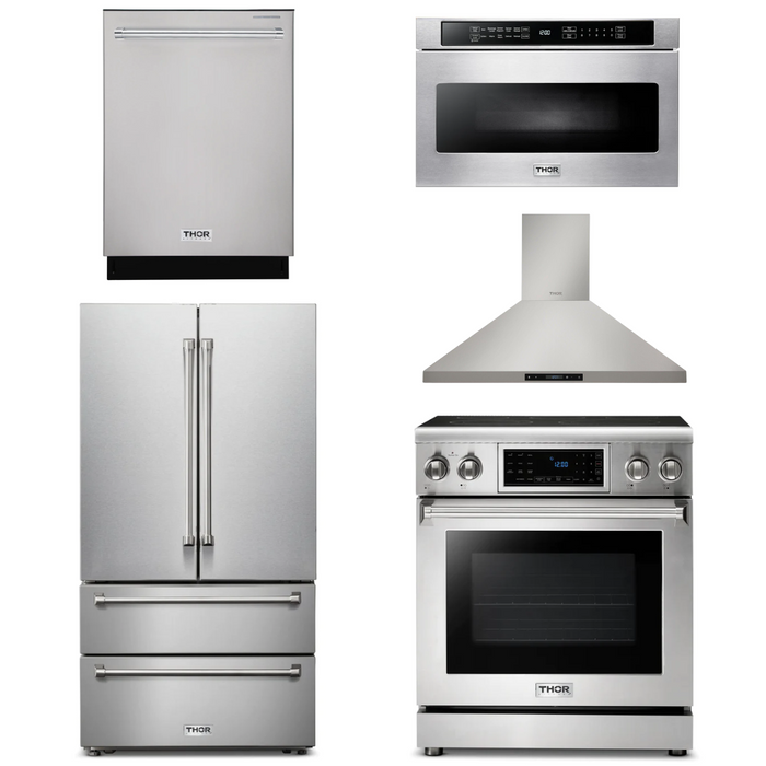 Thor Kitchen Package - 30" Electric Range, Range Hood, Microwave, Refrigerator, Dishwasher, AP-TRE3001-7