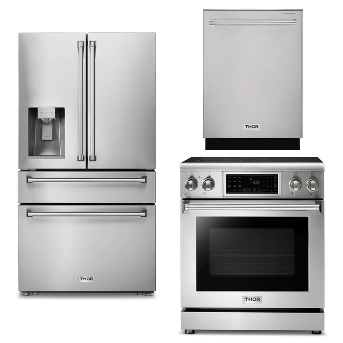 Thor Kitchen Package - 30" Electric Range, Refrigerator with Water and Ice Dispenser, Dishwasher, AP-TRE3001-9