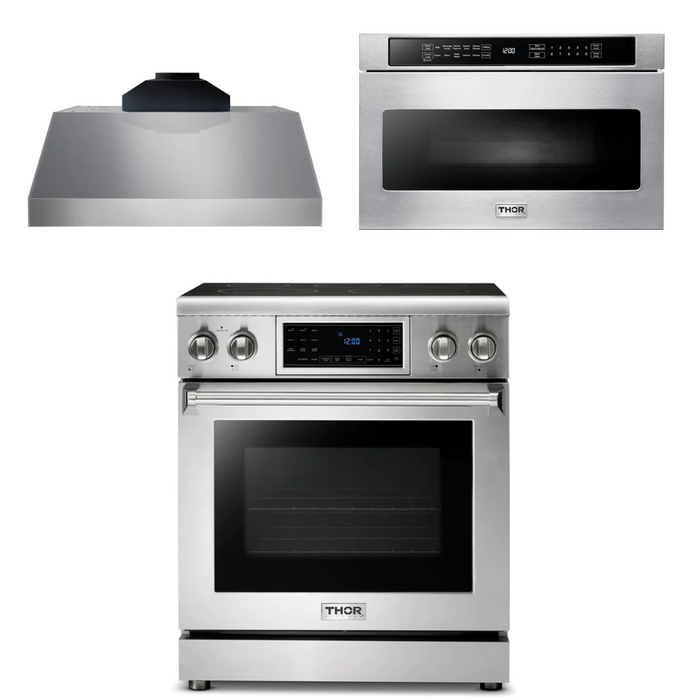 Thor Kitchen Package - 30" Electric Range, Range Hood, Microwave, AP-TRE3001-C-4