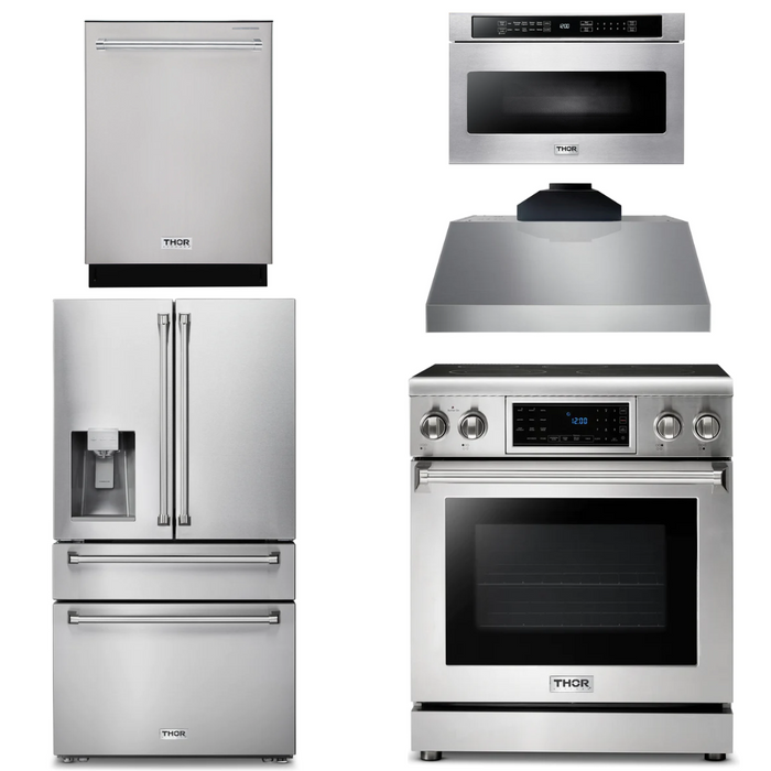 THOR Kitchen Package - 30" Electric Range, Range Hood, Microwave, Refrigerator with Water and Ice Dispenser, Dishwasher, AP-TRE3001-C-9