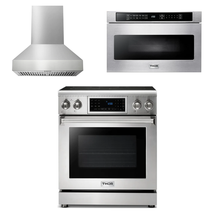 Thor Kitchen Package - 30" Electric Range, Range Hood, Microwave, AP-TRE3001-W-4