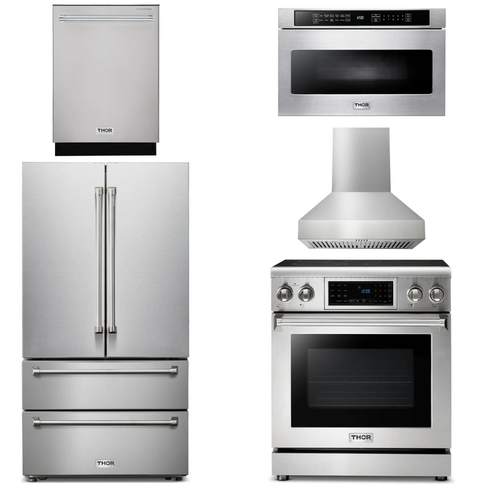 Thor Kitchen Package - 30" Electric Range, Range Hood, Microwave, Refrigerator, Dishwasher, AP-TRE3001-W-5