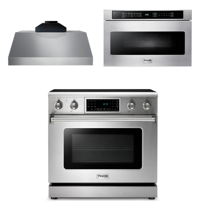 Thor Kitchen Package - 36" Electric Range, Range Hood, Microwave, AP-TRE3601-C-4