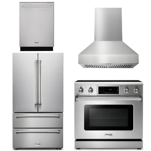 THOR Kitchen Package - 36" Electric Range, Range Hood, Refrigerator, Dishwasher, AP-TRE3601-W-2