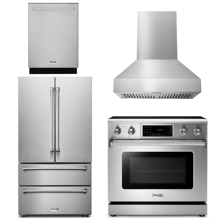 Thor Kitchen Package - 36" Electric Range, Range Hood, Refrigerator, Dishwasher, AP-TRE3601-W-2